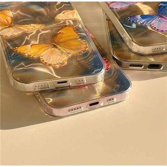 iPhone 14 Pro Max Butterfly Glitter Case – Gold Water Ripple Sparkle - Picture 7 of 8